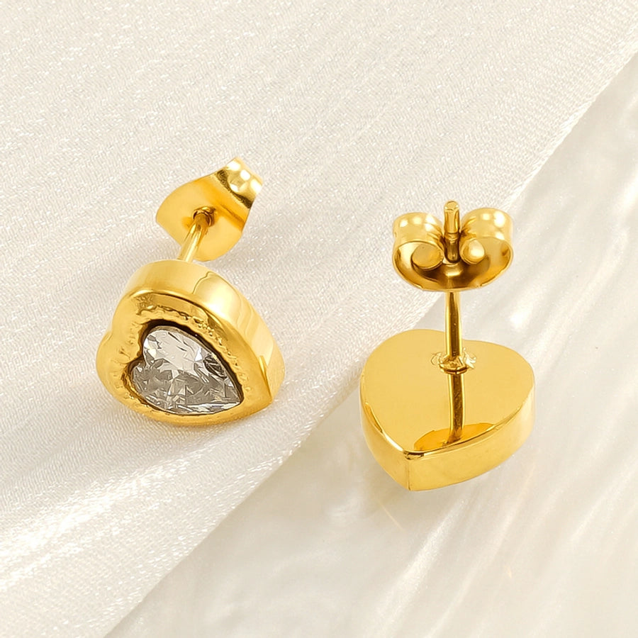 Heart Shape Artificial Rhinestones Earrings [304 Stainless Steel, 18K Gold Plated]