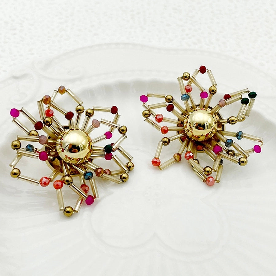 Flower Red Natural Stone Earrings [304 Stainless Steel,14K Gold Plated]