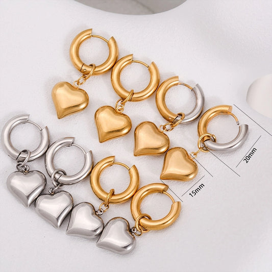 Duo Tone Heart Shape Drop Earrings [304 Stainless Steel]