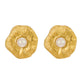 Round Flower Pearl Earrings [316 Stainless Steel,18K Gold Plated]