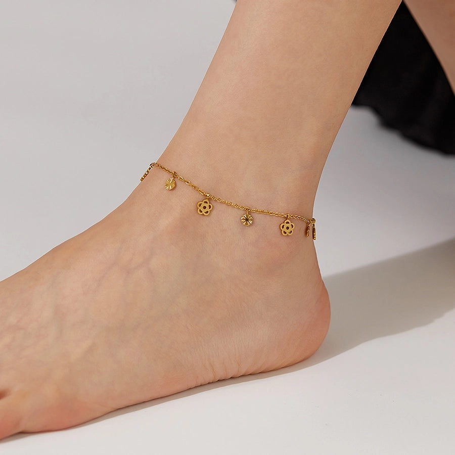 Anklet λουλουδιών [304 από ανοξείδωτο ατσάλι]