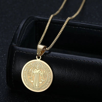 Saint Round Pendant Necklace [304 Stainless Steel]