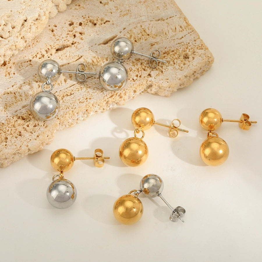 Retro Formal Commute Ball Earrings [304 Stainless Steel 18K Gold Plated]