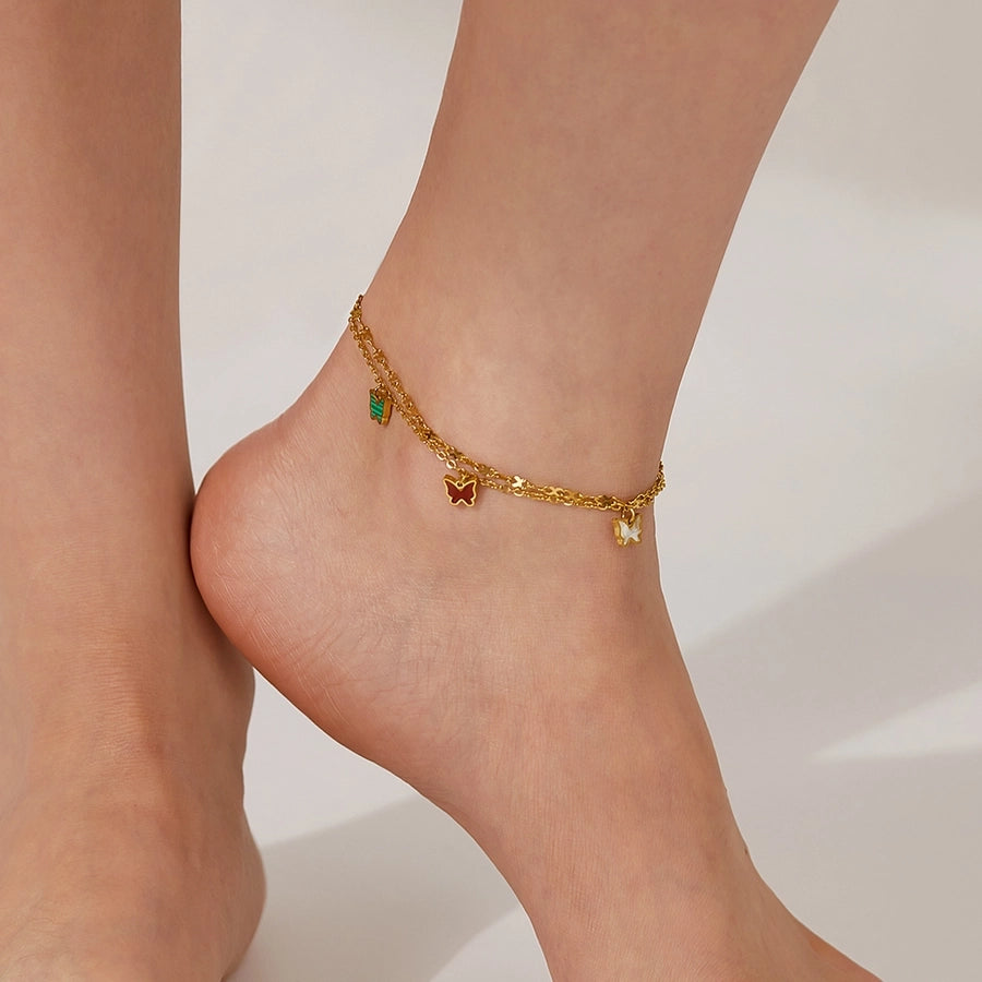 Butterfly Pearl Shell Anklet [304 Stainless Steel]