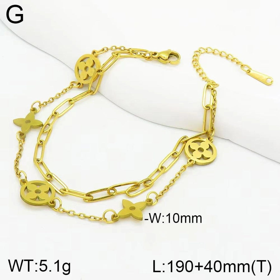 Leaves Heart Shape Butterfly Bracelet [304 Stainless Steel 18K Gold Plated]