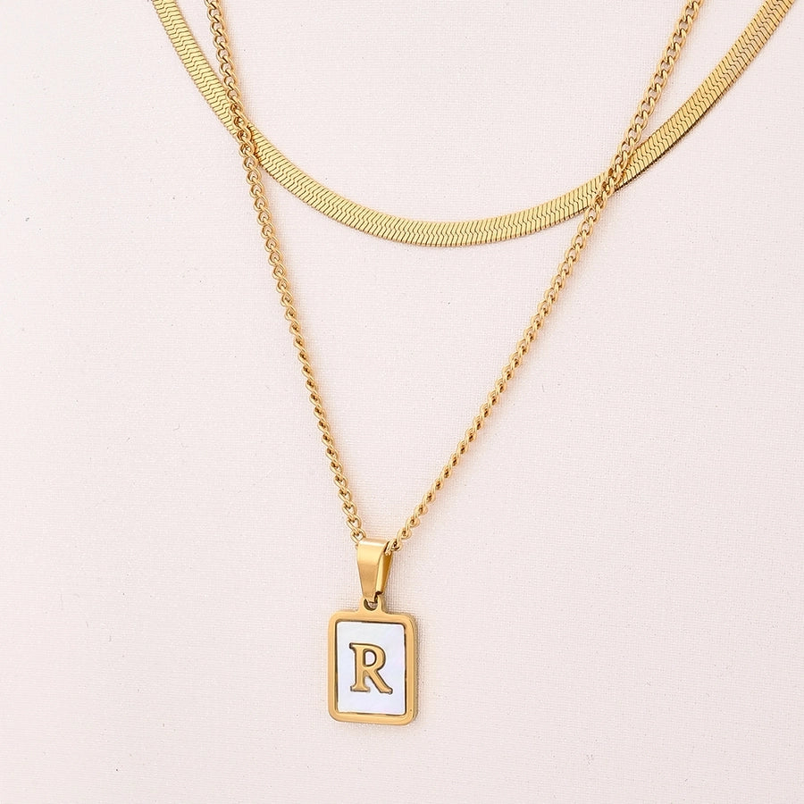 Letter RectanglePendant Necklace[304 Stainless Steel, 18K Gold Plated]