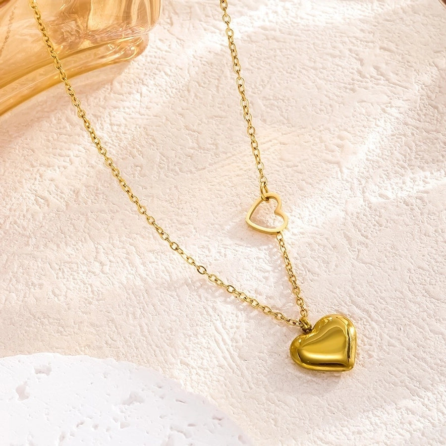 Double Heart Necklace [304 Stainless Steel,18K Gold Plated]