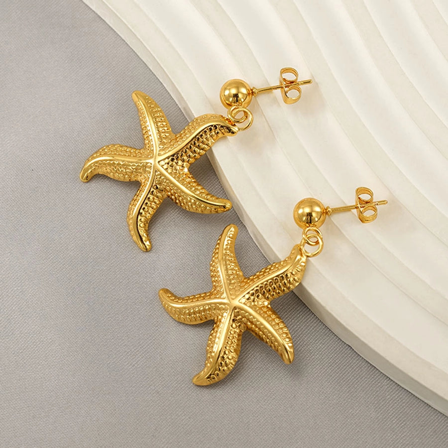 Pendientes de caída de estrella marina de estilo marino [304 acero inoxidable, 18k dorado chapado]