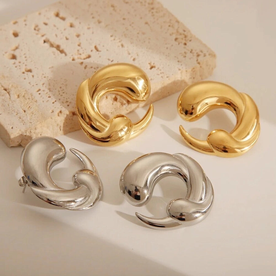 C Shape Tornado Earrings [304 Stainless Steel,18K Gold Plated]