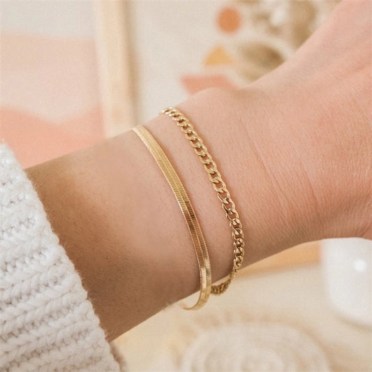 Braccialetti a doppia catena [acciaio inossidabile, oro 18K placcato]