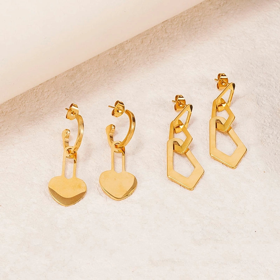 Heart/Rhombus/Round Drop Earrings [304 Stainless Steel,18K Gold Plated]