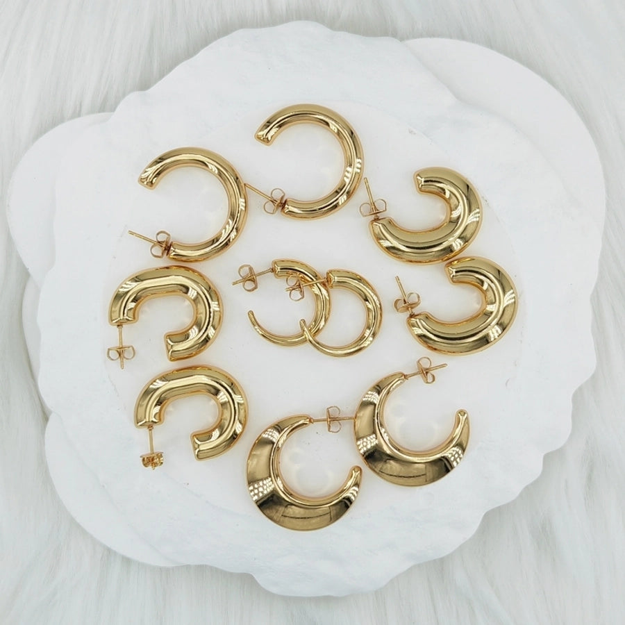 Bland form Moon Hoop øreringer [304 Rustfritt stål, 18K, 24K gullbelagt]