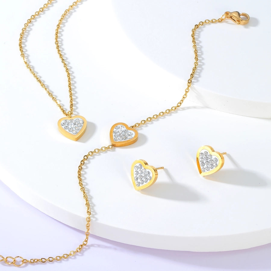 Rhinestone Heart Sieradenset [201 roestvrij staal 18K Gold Poled]