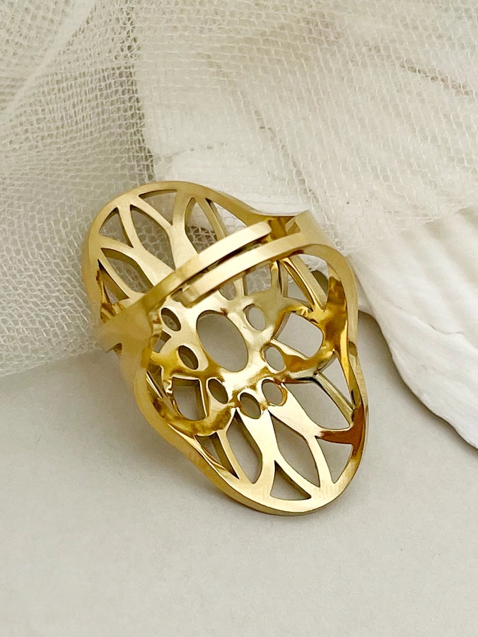 Star Tree Flower Open Ring [304 Stainless Steel 14K Gold Plated]