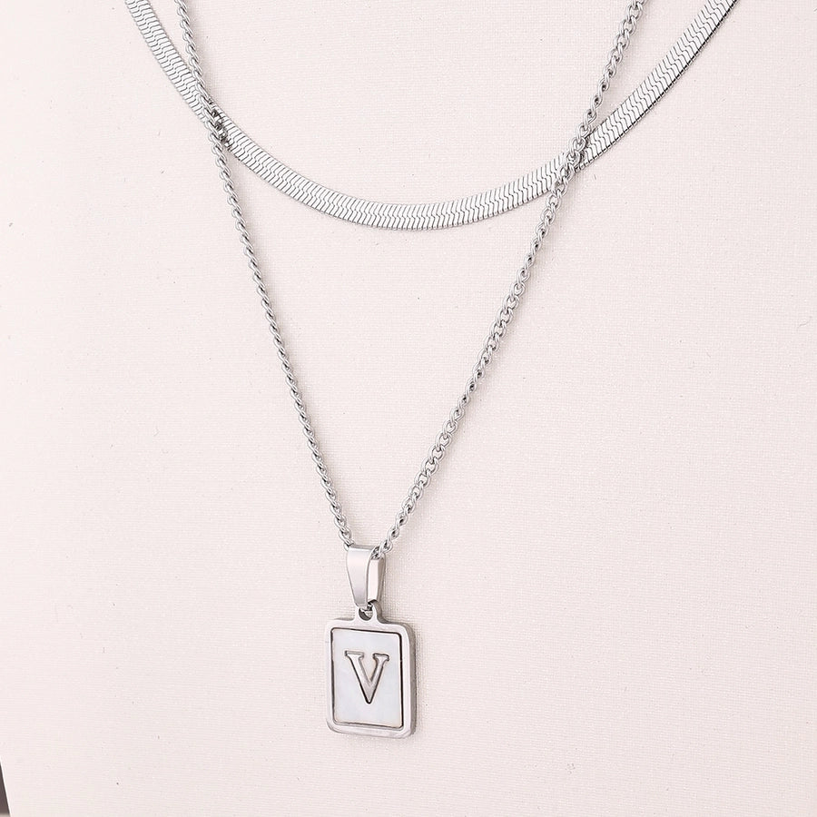 Silver Casual Simple Style Letter Rectangle Necklace [304 Stainless Steel]