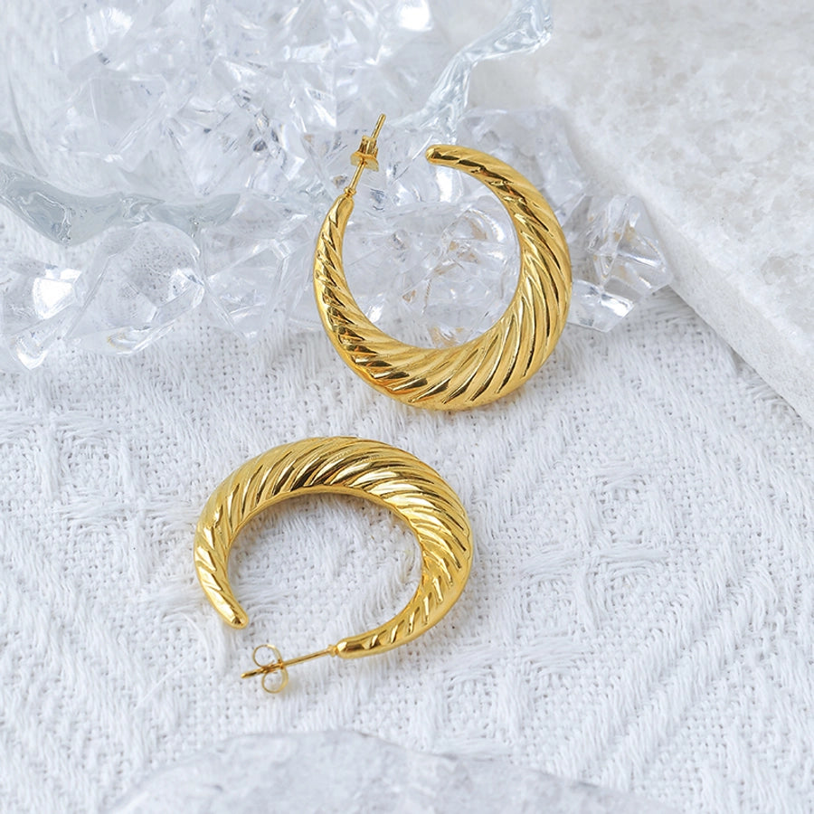 C Shape Moon Twist Plating Hoop Earrings [304 Stainless Steel,14K Gold Plated]