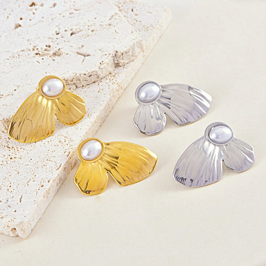 Butterfly Wings Pearl Earrings [304 Stainless Steel]