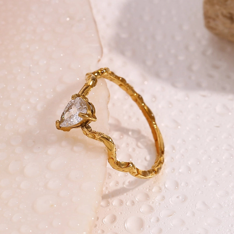 Anello di gocce d'acqua Ringhe [304 in acciaio inossidabile 18K oro placcato]