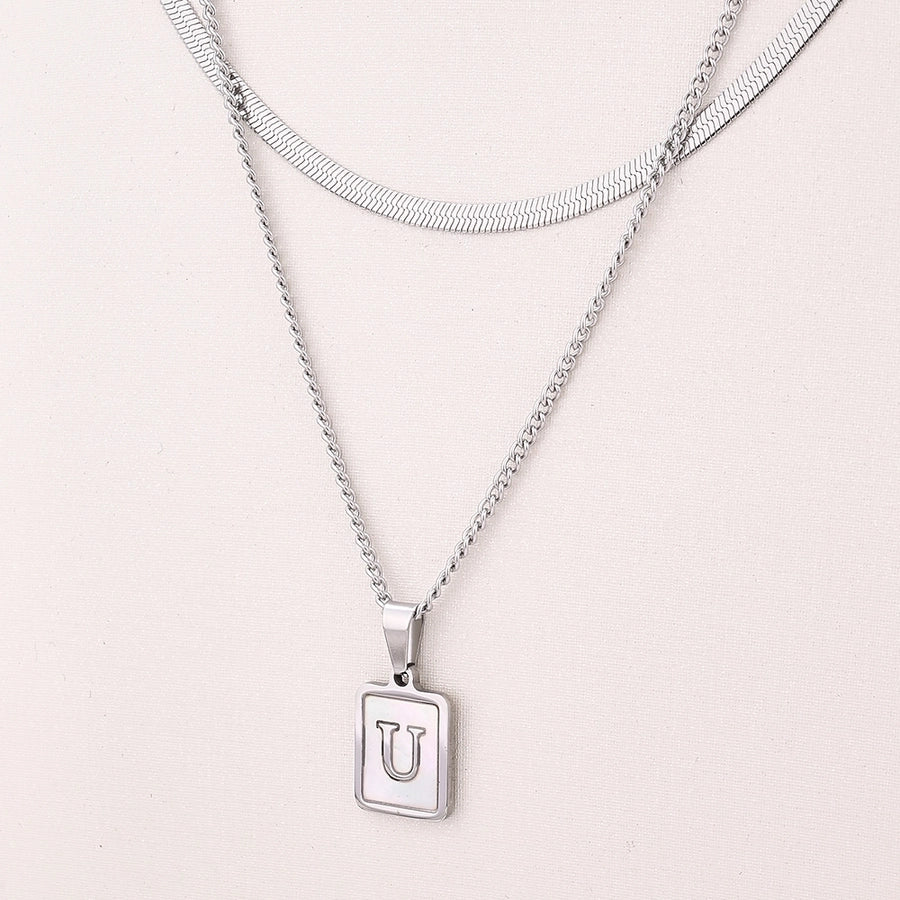 Silver Casual Simple Style Letter Rectangle Necklace [304 Stainless Steel]