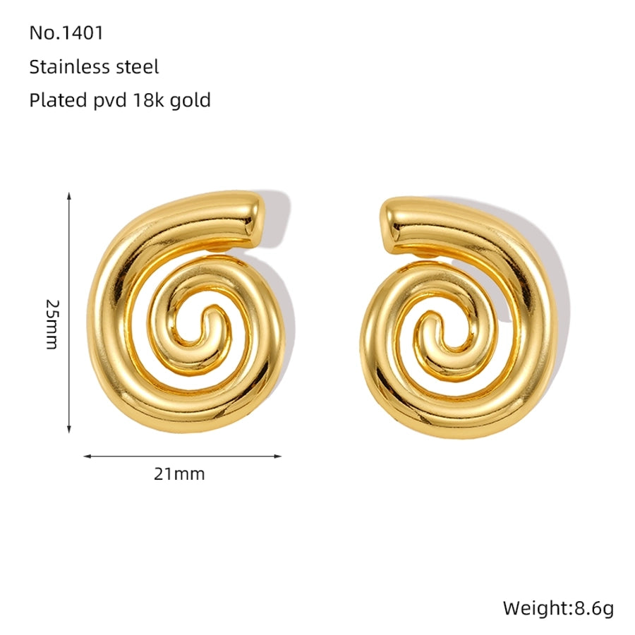 Lines Spiral Stripe Earrings [304 Stainless Steel,18K Gold Plated]