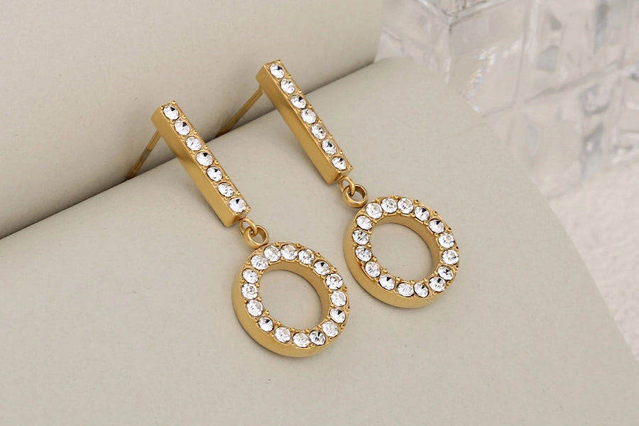 Hollow Heart Shape Plating Round Earrings [304 Stainless Steel,18K Gold Plated]