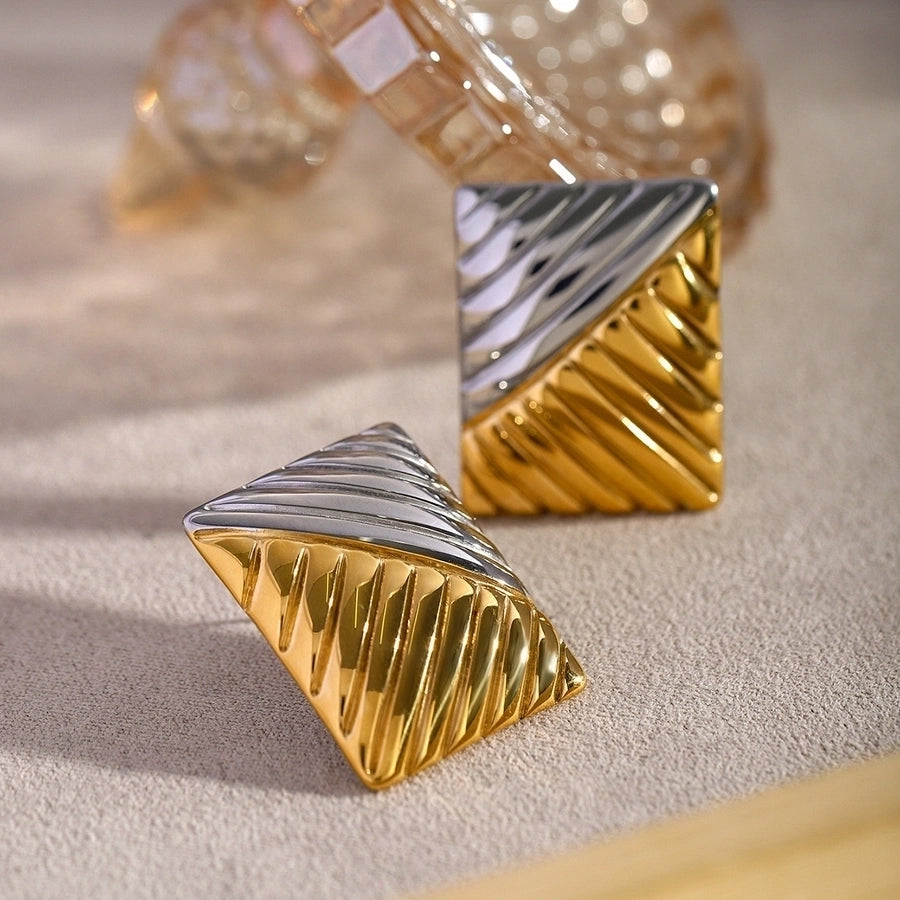 Rectangle Striped Earrings [304 Stainless Steel, 18K Gold Plated]