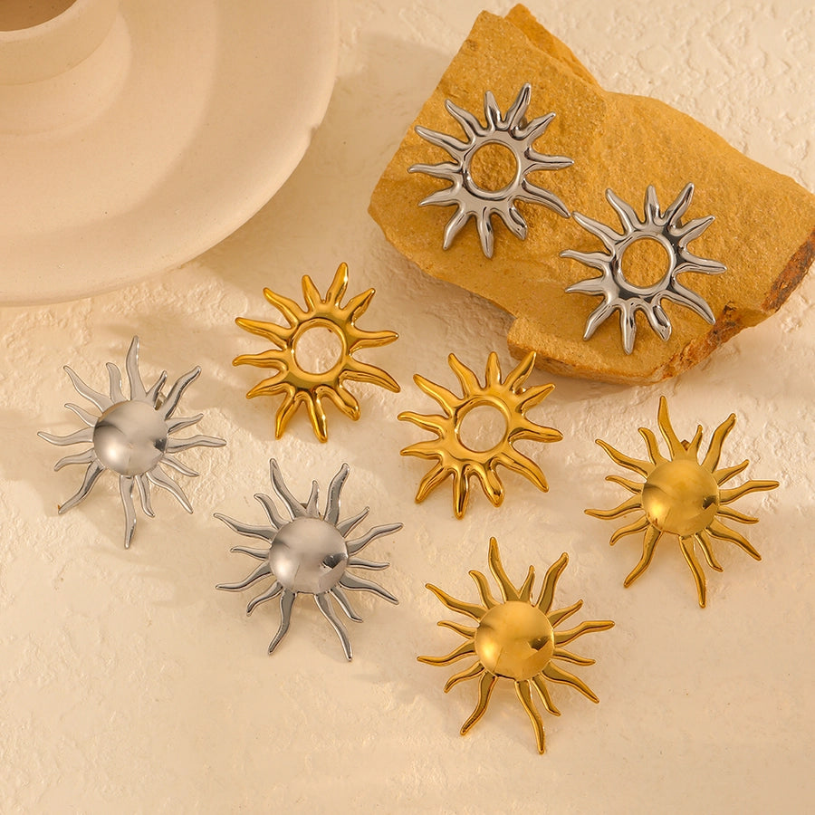 Sun Earrings [304 Stainless Steel,18K Gold Plated]