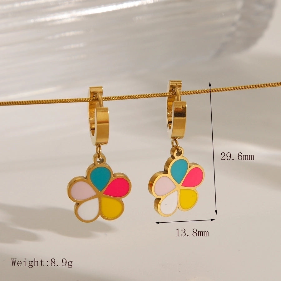 Bright Colored Flower EnamelEarrings/Necklace [304 Stainless Steel, 18K Gold Plated]