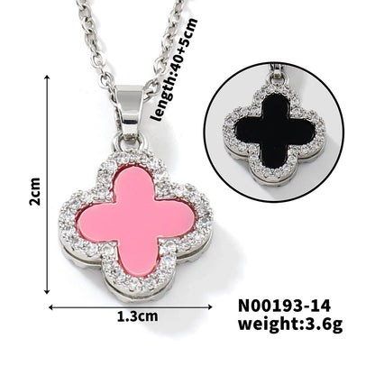 Four Leaf Clover Zircon Necklace [304 Stainless Steel,Copper]