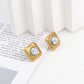 Square Natural Stone Ear Studs [304 Stainless Steel,18K Gold Plated]