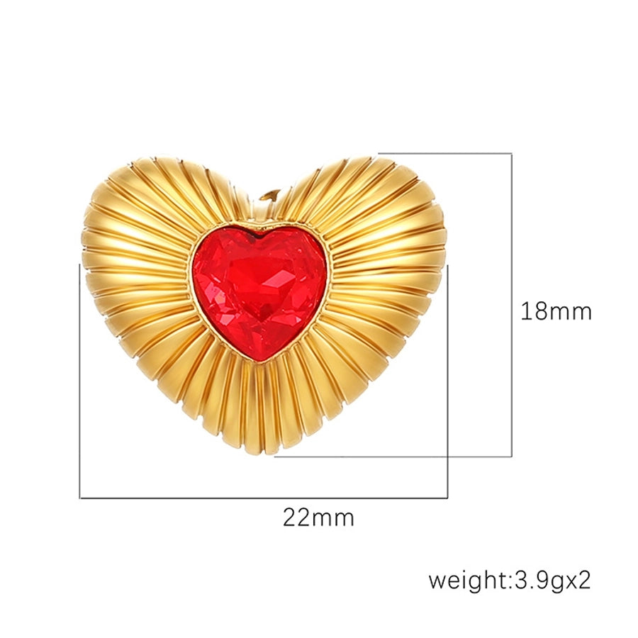 Red Zircon Heart Stud Earrings [304 Stainless Steel]