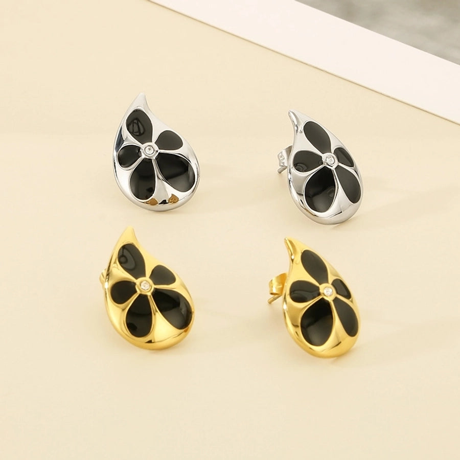 Flower Resin Droplets Earrings [304 Stainless Steel,18K Gold Plated]