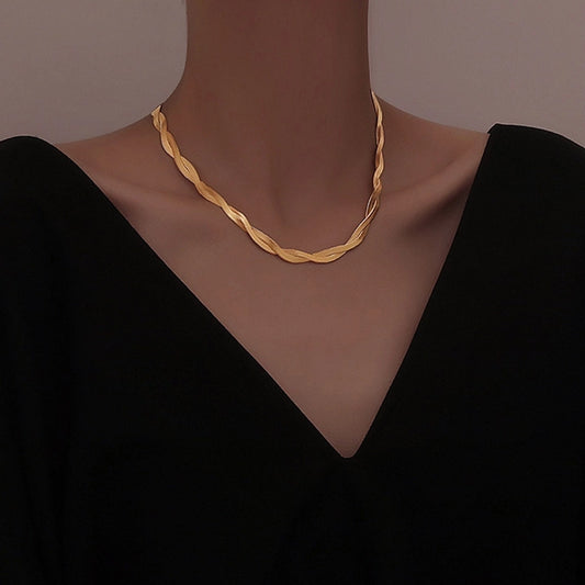 Bracciale/collana a catena intrecciata [acciaio inossidabile 304, oro 18K placcato]