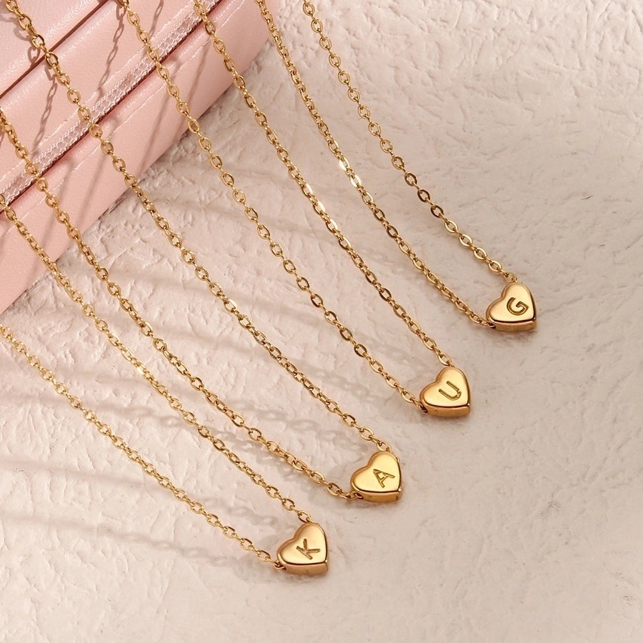 Heart Letter Necklace [304 Stainless Steel,18K Gold Plated]