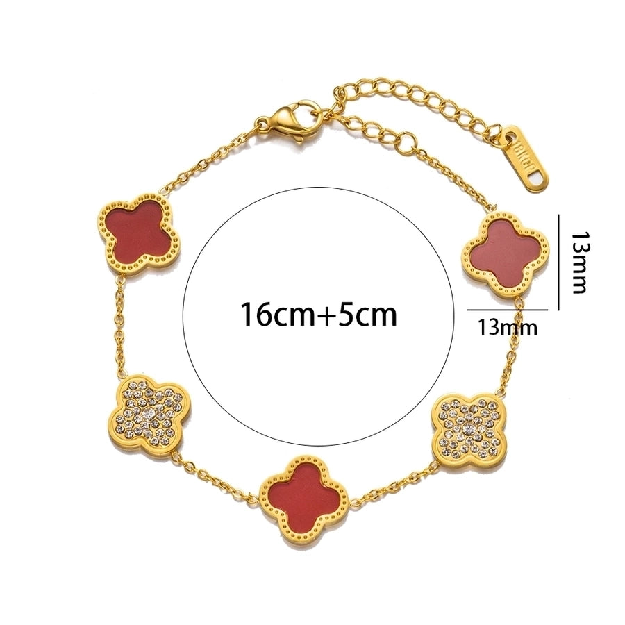 Bracelets / boucles d'oreilles en zircon de trèfle à quatre feuilles [304 en acier inoxydable, 18 km plaqués à l'or]