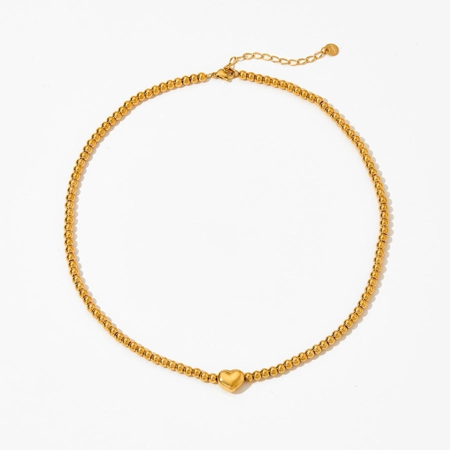 Heart Shape Beaded Bracelet/Necklace [304 Stainless Steel,16K Gold Plated]