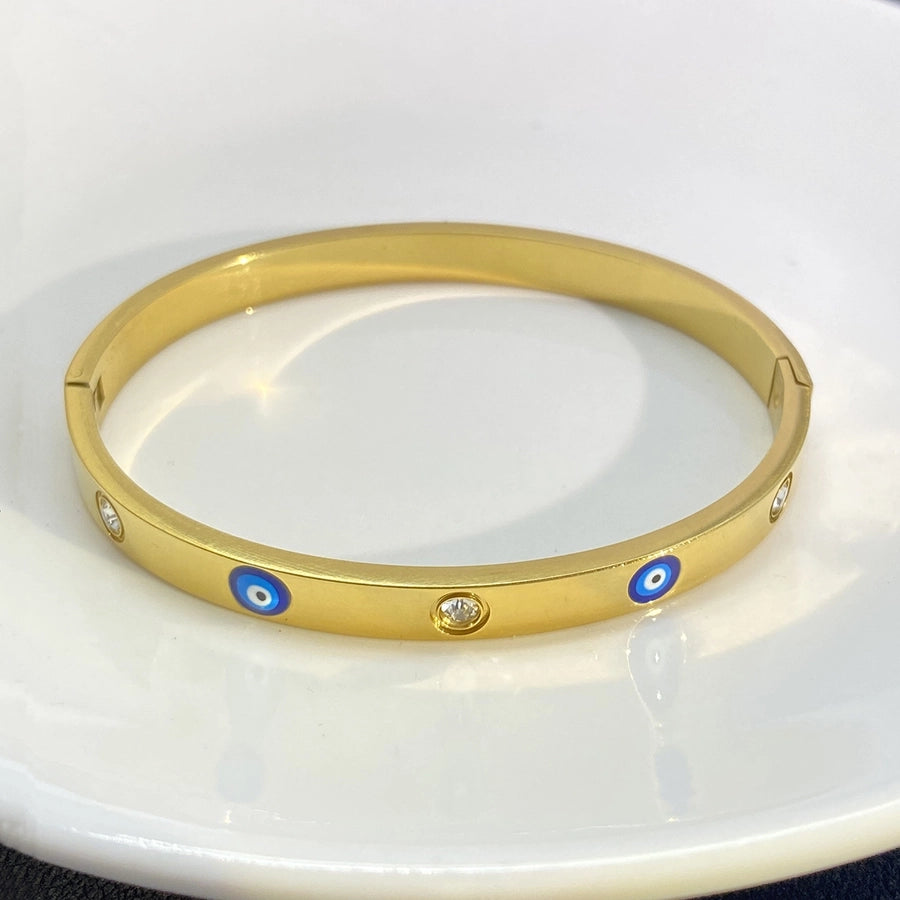 Devil's Eye Zircon Bangle Armbånd [304 Rustfrit stål 18K guldbelagt]