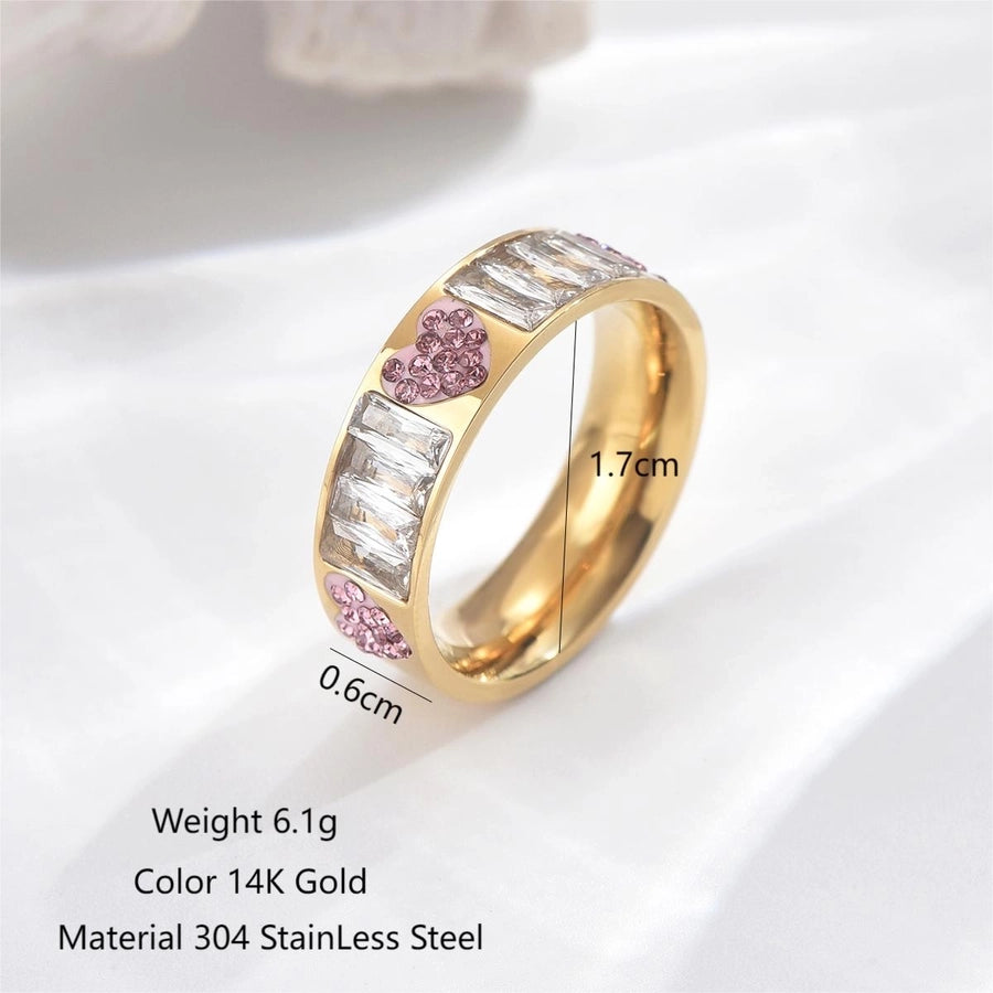 Herzform -Rechteck -Strass -Zirkonring [304 Edelstahl 14K Gold plattiert]