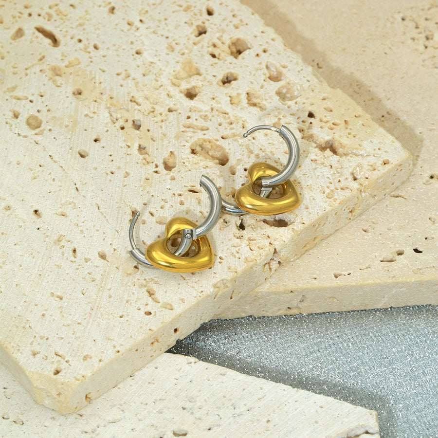 Silver Gold Heart Shape Earrings [304 Stainless Steel,18K Gold Plated]