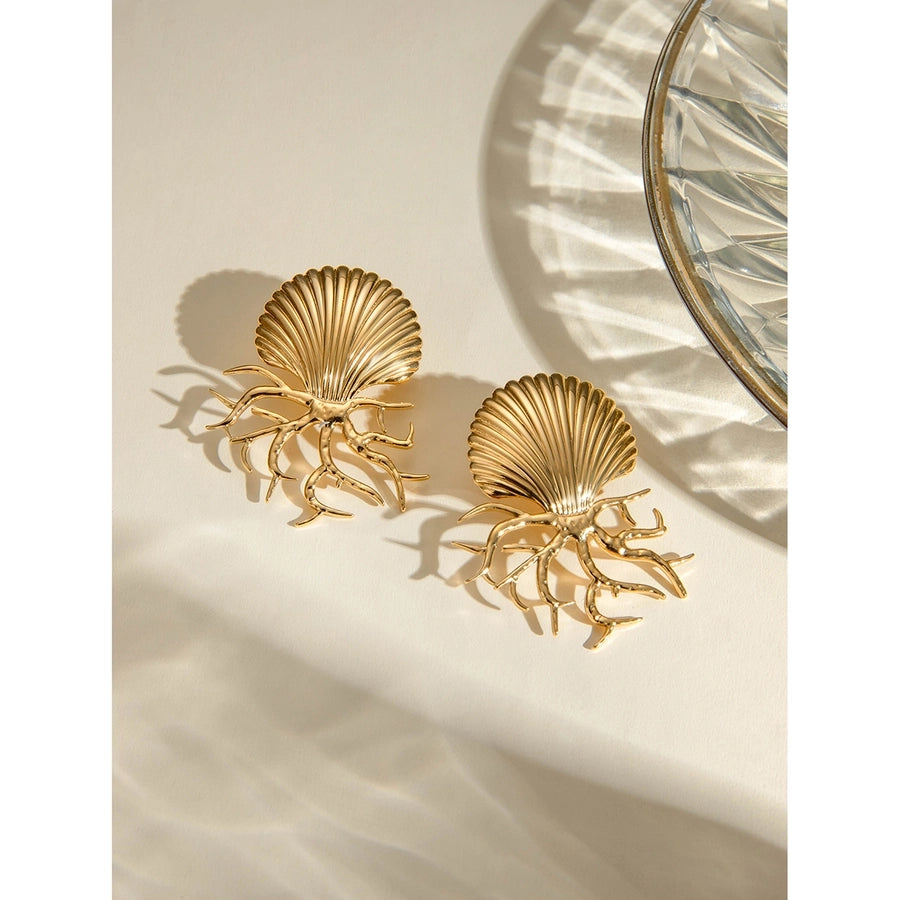 Beach Coral Shell Earrings [304 Stainless Steel,18K Gold Plated]