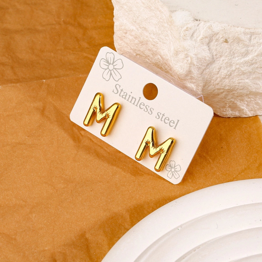 Gold Letter Earrings [304 Stainless Steel,18K Gold Plated]