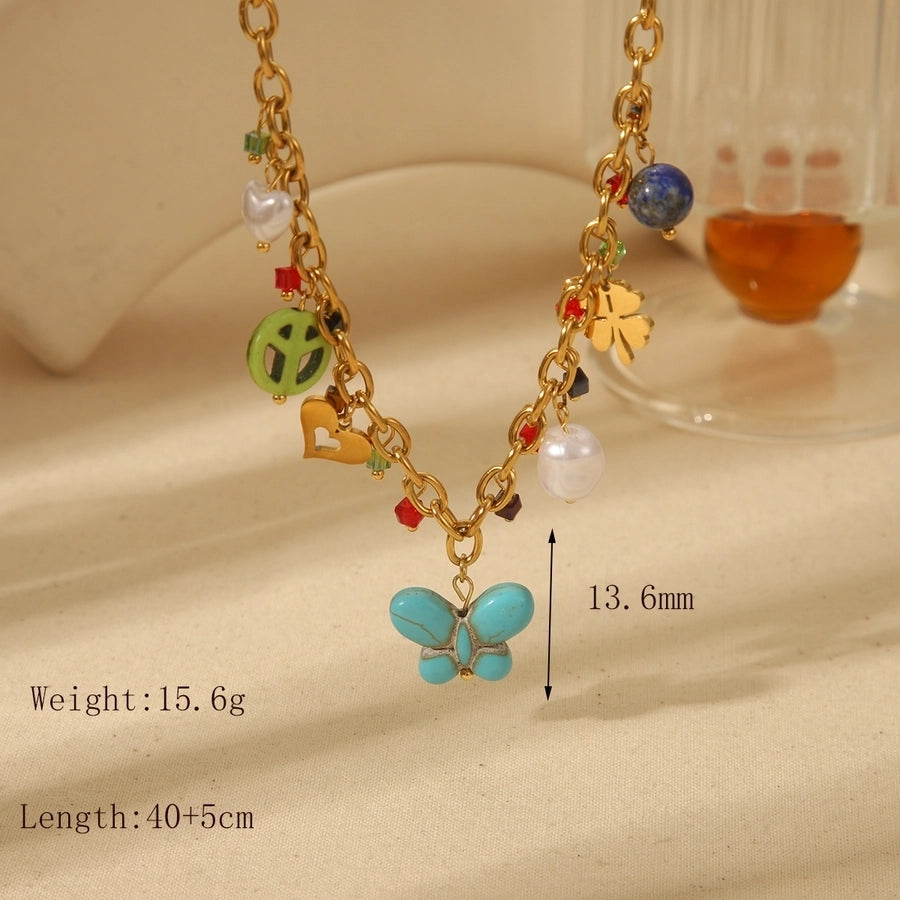 Collier de charmes de papillon [304 en acier inoxydable, 18 carats en or]