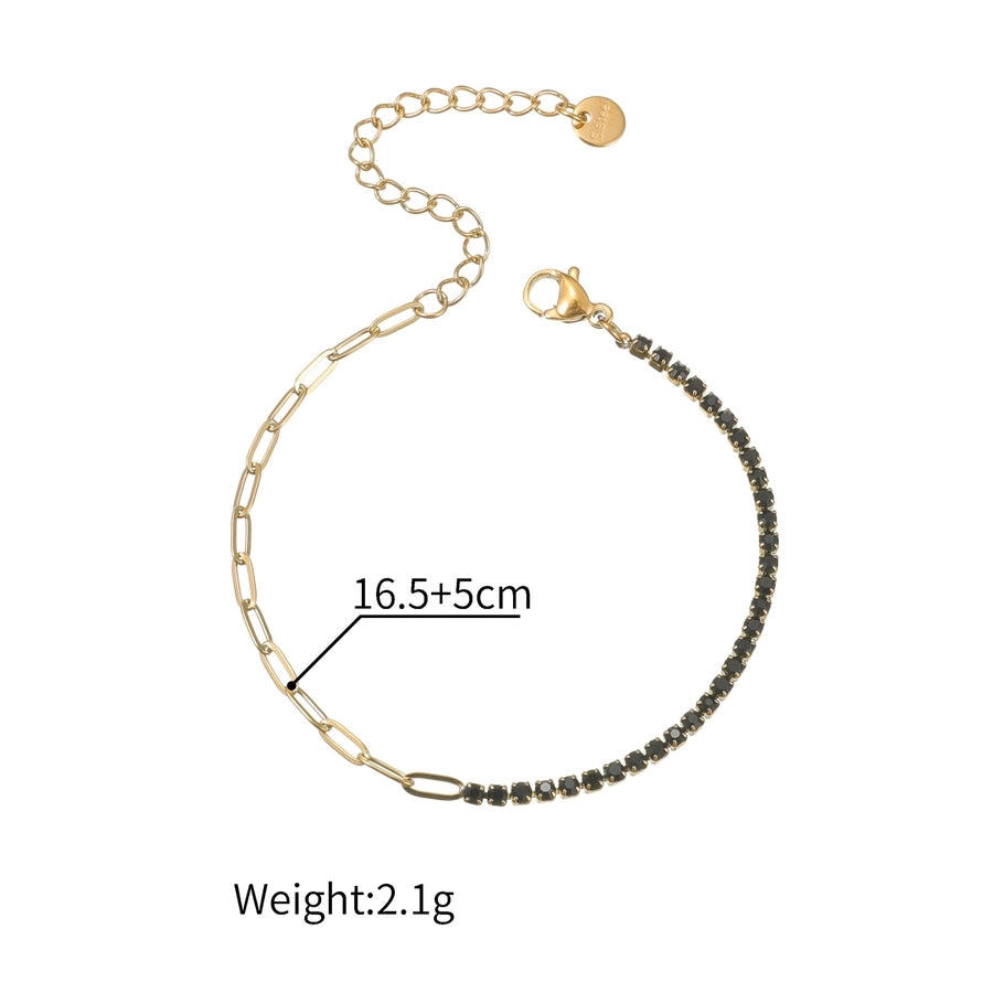 Zircon Paperclip Tennis Chain Bracelet [304 Stainless Steel]