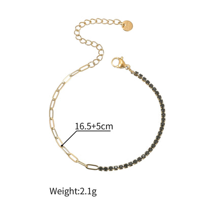 Zircon Paperclip Tennis Chain Bracelet [304 Stainless Steel]