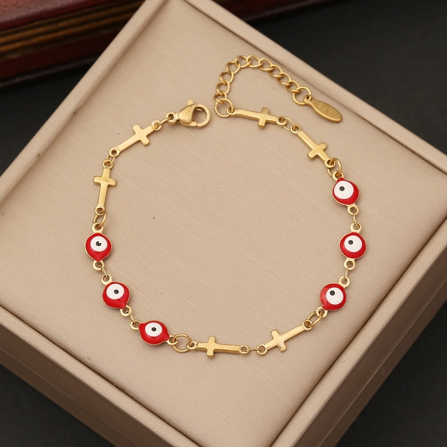 Devil's eye Heart Shape Bracelets [304 Stainless Steel, 18K Gold Plated]