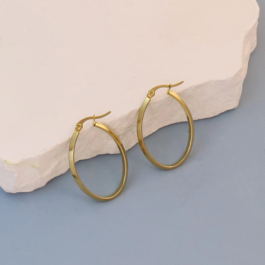 Pendientes de aro redondo de estilo clásico [304 acero inoxidable, 18k dorado chapado]