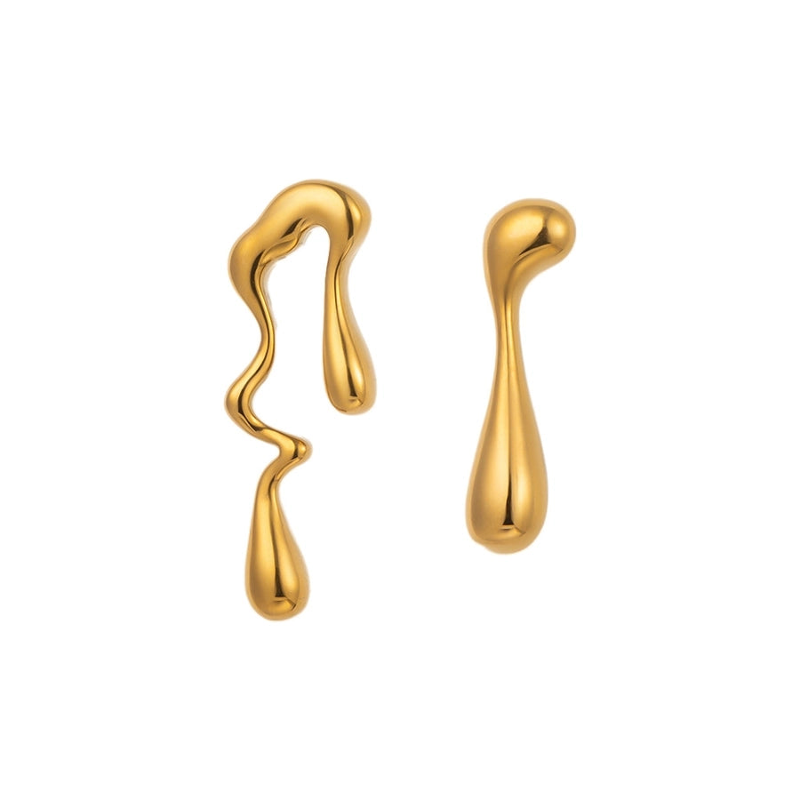 Asymmetric Water Drop Earrings [Stainless Steel, 18K Gold Plated]