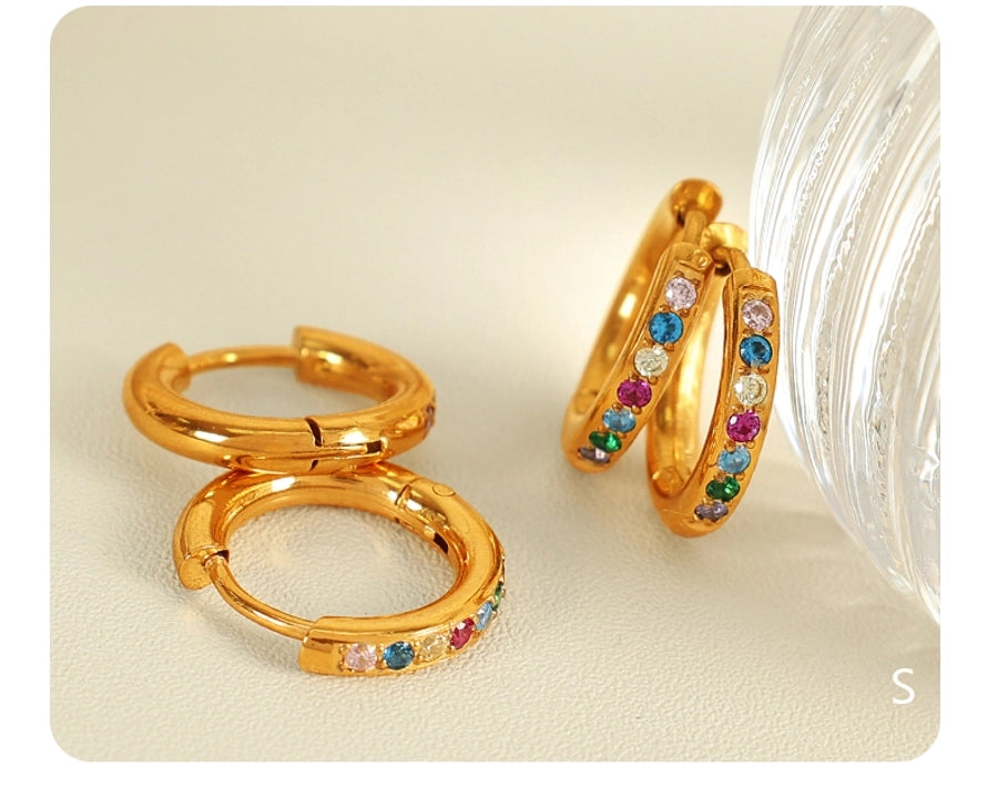 Round Rhinestones Hoop Earrings [304 Stainless Steel,18K Gold Plated]