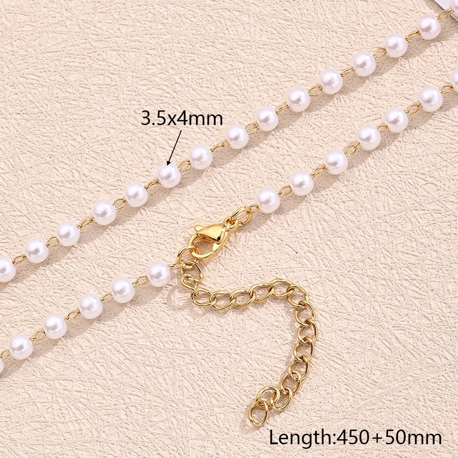 Round Simple Acrylic Imitation Pearl  Necklace [304 Stainless Steel,18K Gold Plated]