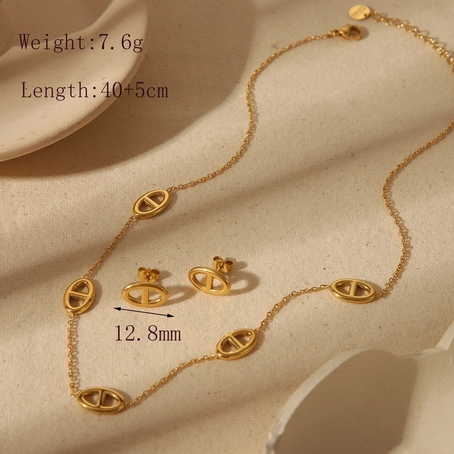 Schweinenasenarmband/Schmuckset [304 Edelstahl, 18K Gold plattiert]